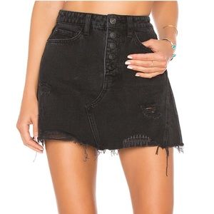 Free People Denim A-Line Skirt in Black